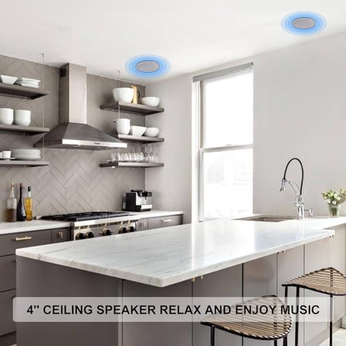 Herdio 4 Inches Waterproof Marine Bluetooth Ceiling Speakers for Bathroom Kitchen Home Outdoor Camper Golf Cart Boat with Flush Mount - Image 4
