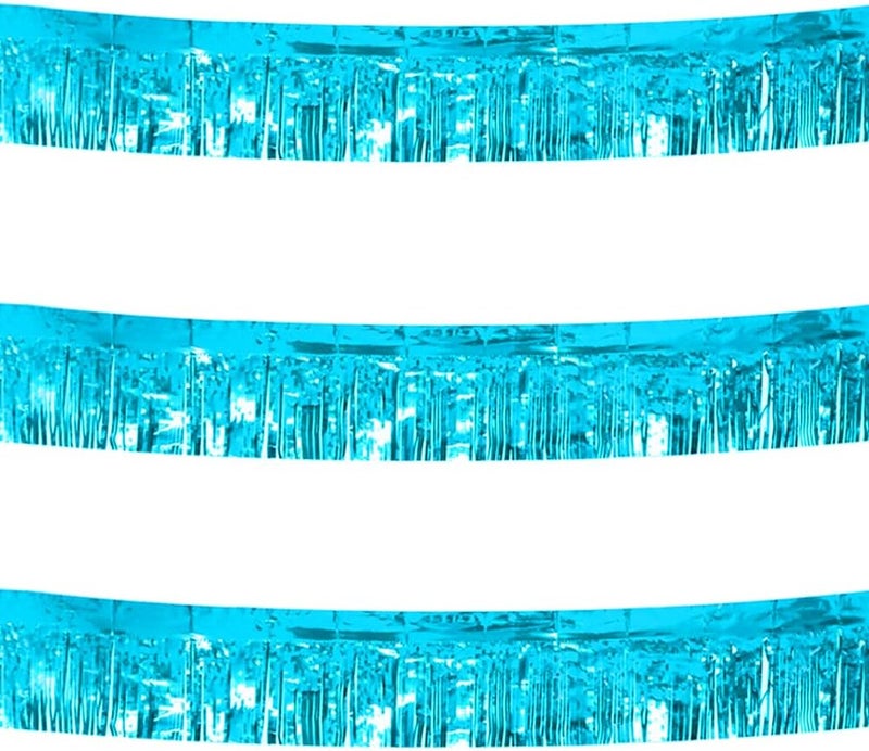CareCheer 3 Pack Total 30 Feet Foil Fringe Garland Light Blue Metallic Wall Hanging Drapes Tassel Skirting Teal Tinsel Streamers for Parade Float Trailer Mardi Gras Party Birthday Wedding (Turquoise) - Image 1