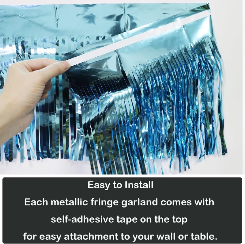 CareCheer 3 Pack Total 30 Feet Foil Fringe Garland Light Blue Metallic Wall Hanging Drapes Tassel Skirting Teal Tinsel Streamers for Parade Float Trailer Mardi Gras Party Birthday Wedding (Turquoise) - Image 3