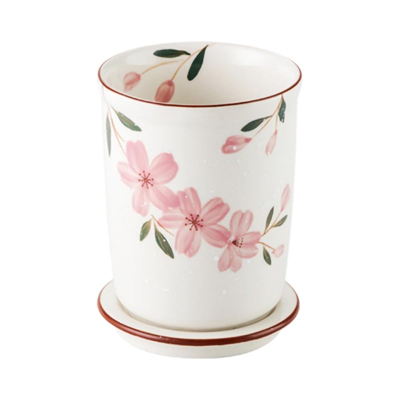 WAIT FLY Sakura Porcelain Kitchen Utensil Holder with Bottom Flatware Storage Organizer Utensil Crock for Countertop Kitchen Counter Decor - Image 2