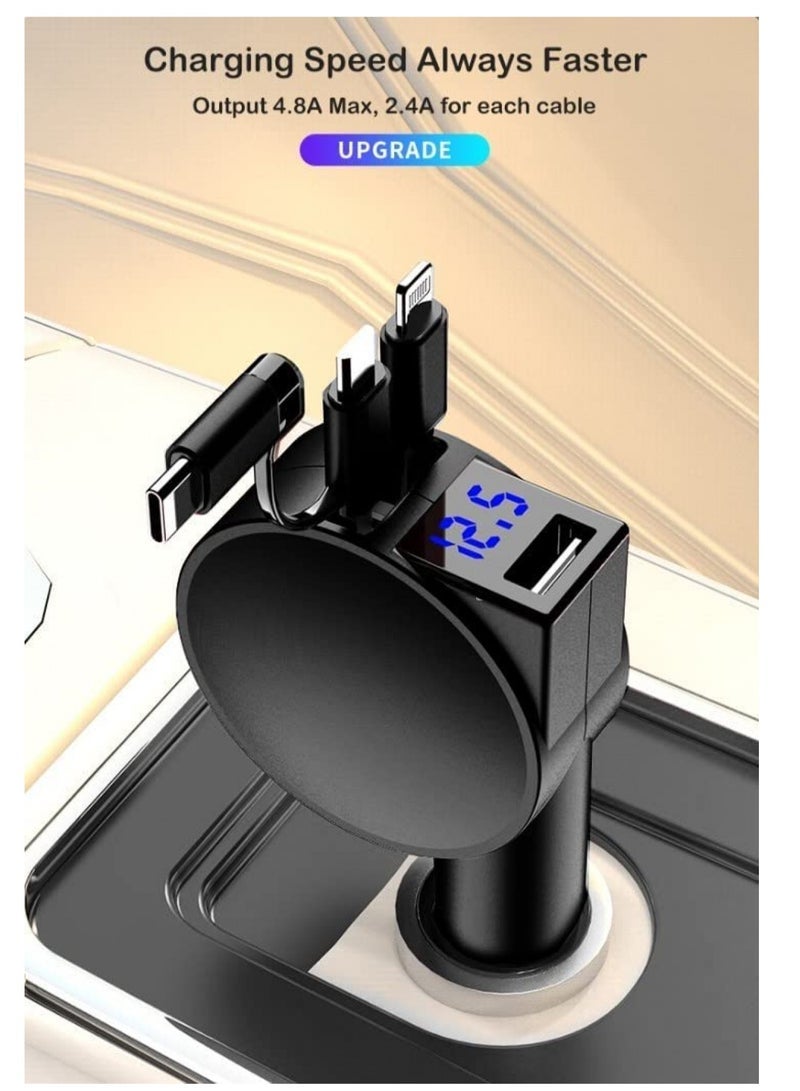 general USB 2 Retractable Cables and USB Port Car Charger Adapter, Fast Charge 60W, Compatible with iPhone & Android Cell Phones, Black - Image 5