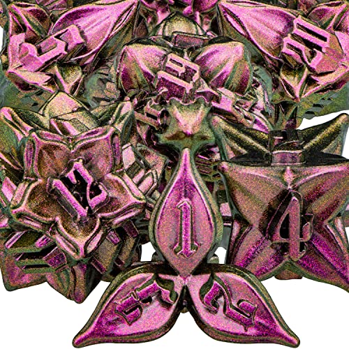 ARUOHHA DND Metal Dice Set Purple Red Leaf Design Polyhedral Dice with Box 7PCS D and D Dice RPG Role Playing Games D20 D12 D10 D8 D6 - Image 1