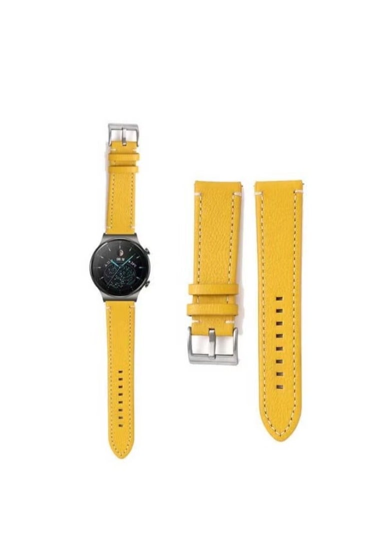 vesus Genuine Leather Replacement Band For Huawei Watch GT2 Pro 22mm Yellow