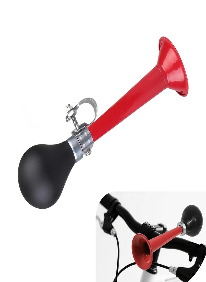 Zosgrew Bicycle Air Horn, Waterproof Classic Retro Bugle Bike Horn, Metal Spherical Squeeze Loudspeaker, Universal for Most Bicycles (Red) - Image 1
