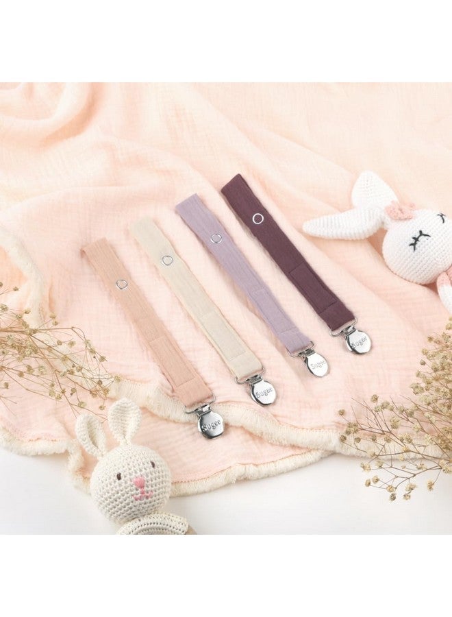 SUGEE Baby Pacifier Clip Leash Holder Unisex For 4 Pack Gift Set With Neutral Solid Colors ;Soft Linen Pacifier Clips ; Fabric Pacifier Strap With Clip Keeps Pacifiers & Teethers In Place (Purple - Image 2