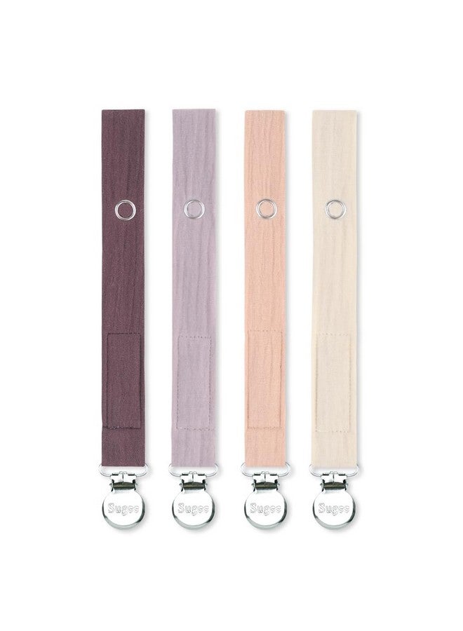 SUGEE Baby Pacifier Clip Leash Holder Unisex For 4 Pack Gift Set With Neutral Solid Colors ;Soft Linen Pacifier Clips ; Fabric Pacifier Strap With Clip Keeps Pacifiers & Teethers In Place (Purple - Image 1
