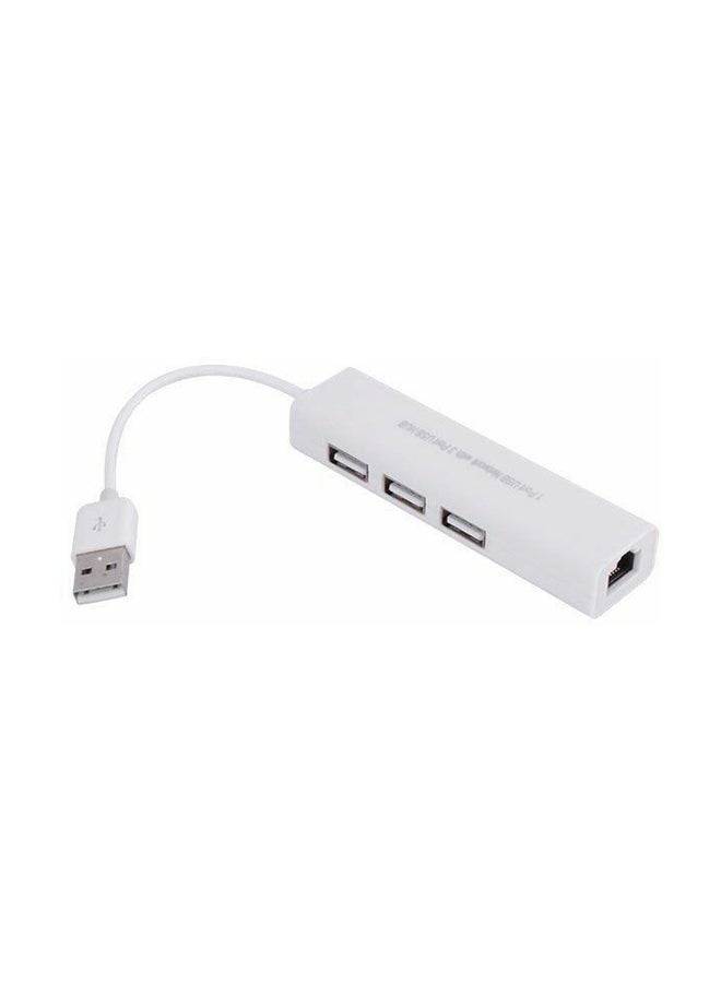 NIBEMINENT 3-Port USB Hub With RJ45 Adapter White - Image 1