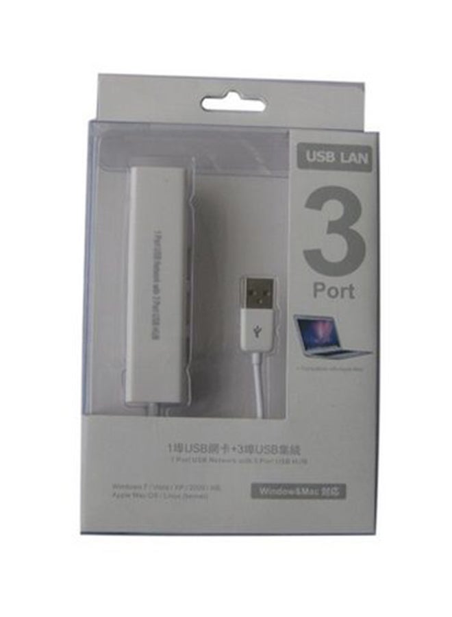 NIBEMINENT 3-Port USB Hub With RJ45 Adapter White - Image 2