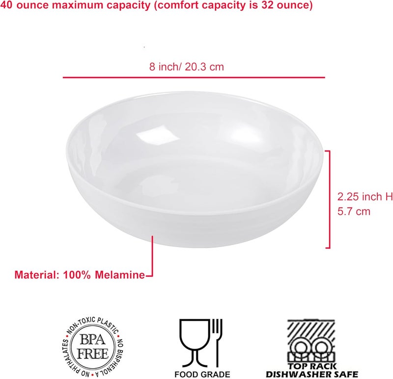 KX-WARE KXWARE 8inch Melamine Bowls 40ounce SaladPastaDinner Bowls set of 6 White - Image 2