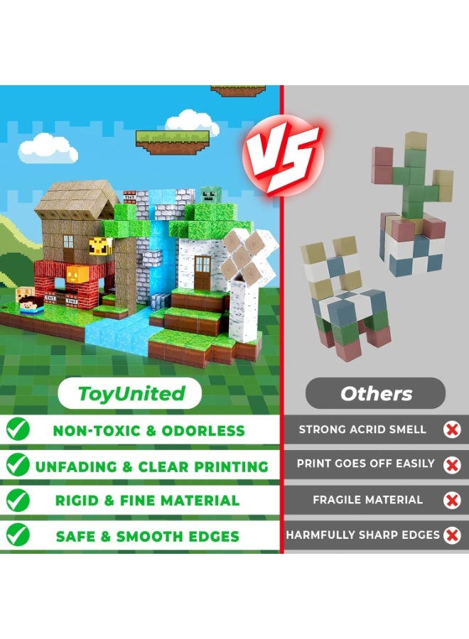 Paka Rabbit High-Strength Magnetic Building Blocks - 100 Pieces Magnetic Building Blocks Magnet Cube Toys Stacking, Build a Forest World Set, STEM Montessori Sensory Toys for 3 4 5 6 7 8 9 10 Boys Girls Birthday Gift - Image 5