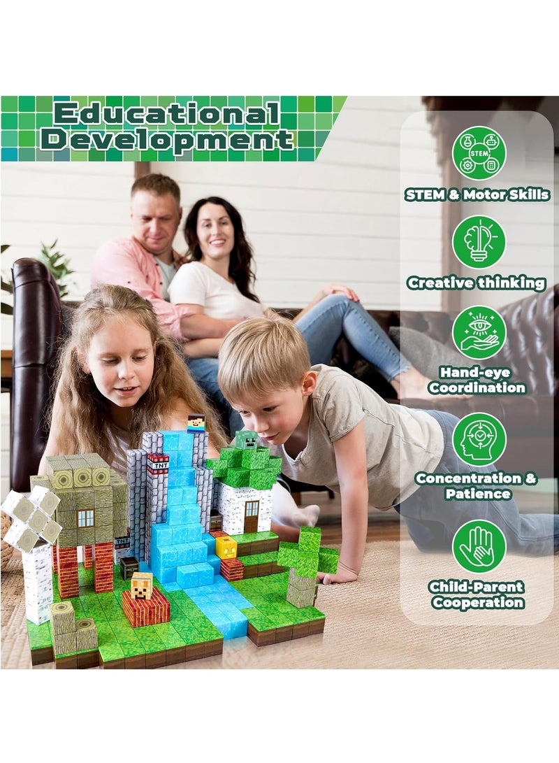 Paka Rabbit High-Strength Magnetic Building Blocks - 100 Pieces Magnetic Building Blocks Magnet Cube Toys Stacking, Build a Forest World Set, STEM Montessori Sensory Toys for 3 4 5 6 7 8 9 10 Boys Girls Birthday Gift - Image 2