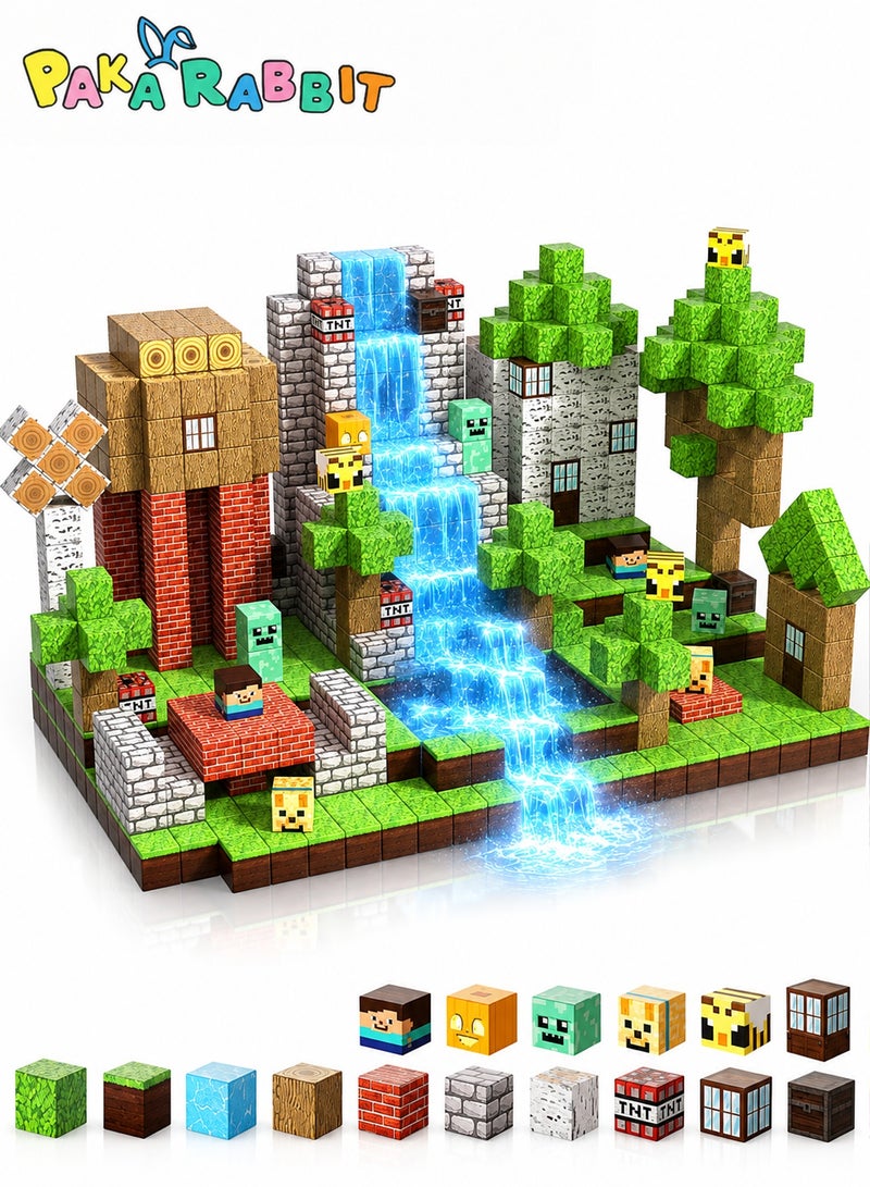 Paka Rabbit High-Strength Magnetic Building Blocks - 100 Pieces Magnetic Building Blocks Magnet Cube Toys Stacking, Build a Forest World Set, STEM Montessori Sensory Toys for 3 4 5 6 7 8 9 10 Boys Girls Birthday Gift - Image 1