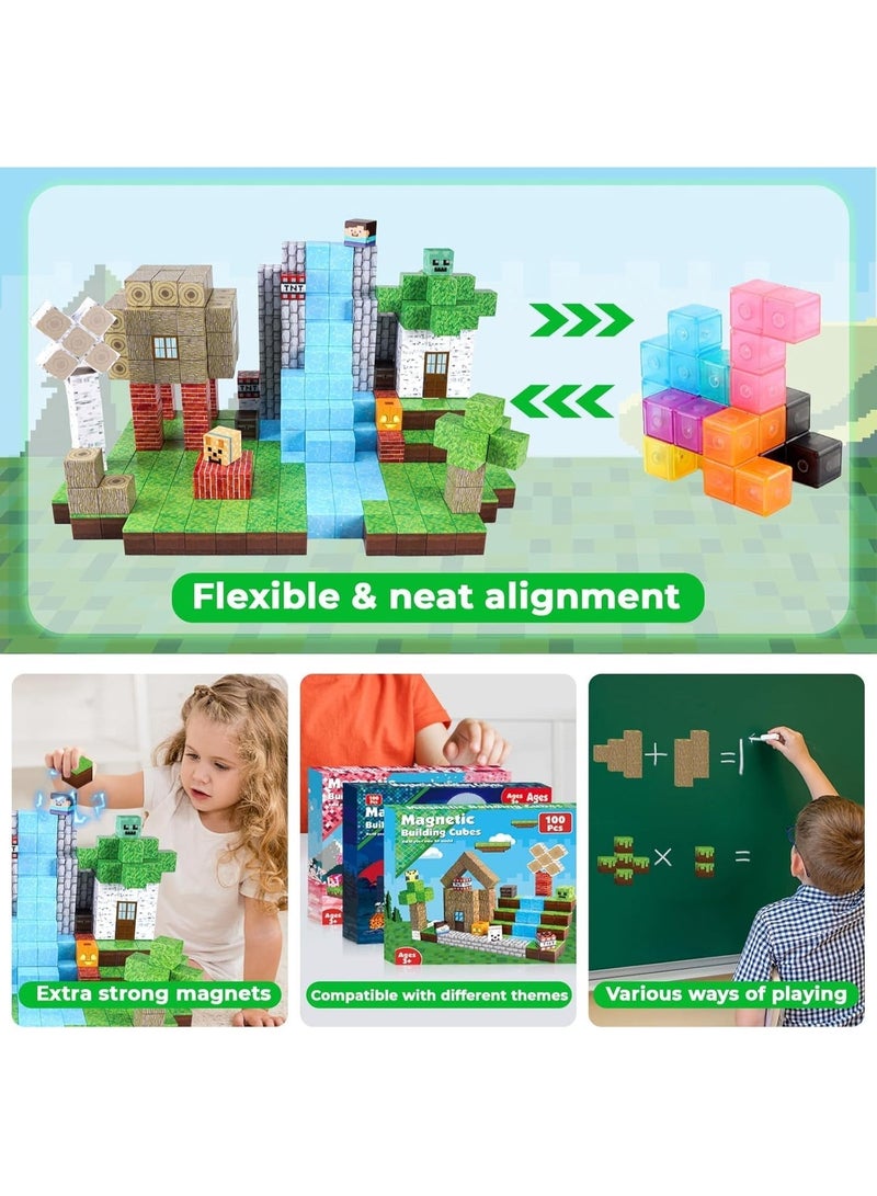 Paka Rabbit High-Strength Magnetic Building Blocks - 100 Pieces Magnetic Building Blocks Magnet Cube Toys Stacking, Build a Forest World Set, STEM Montessori Sensory Toys for 3 4 5 6 7 8 9 10 Boys Girls Birthday Gift - Image 5