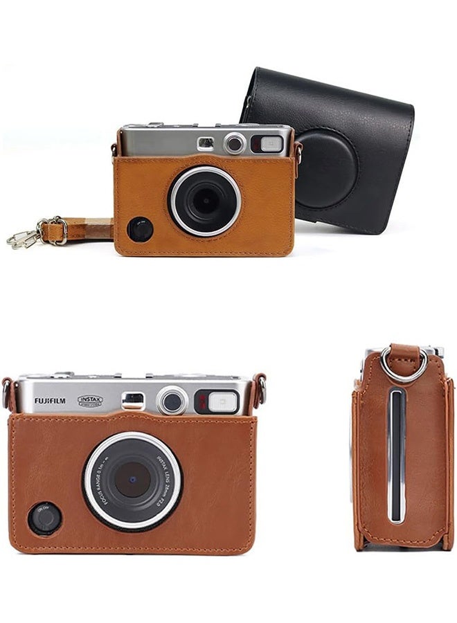 أجريون ​​حقيبة لـ Fuji Mini EVO، حقيبة كاميرا متوافقة مع كاميرا Fuji Mini EVO مع حزام كتف قابل للتعديل بنسيج ليتشي بني نمط أفقي - Image 4