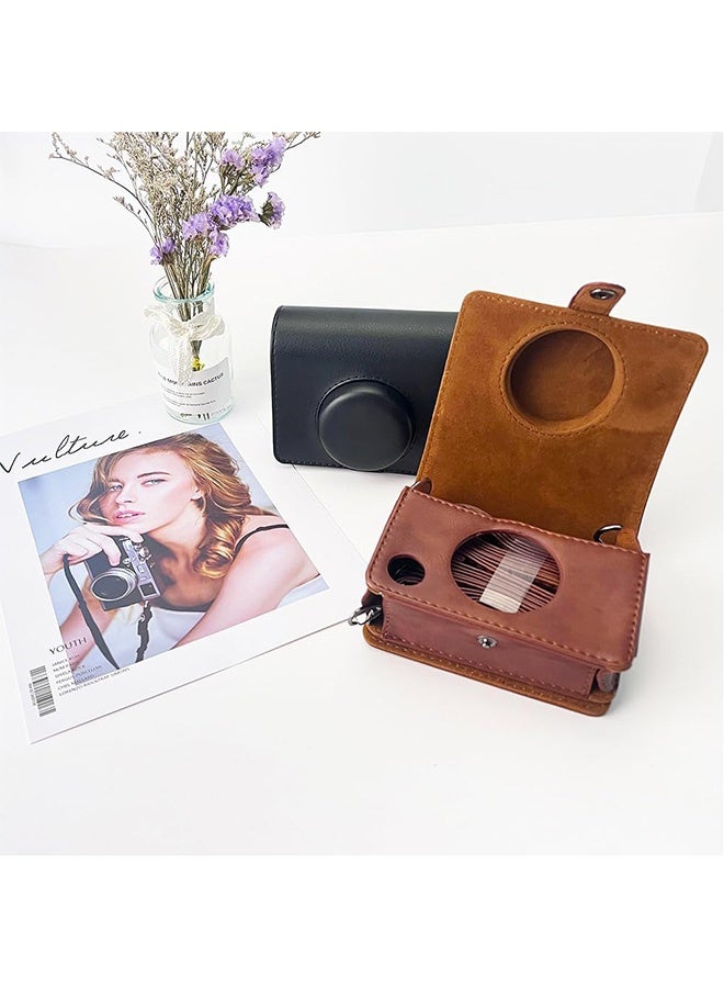 أجريون ​​حقيبة لـ Fuji Mini EVO، حقيبة كاميرا متوافقة مع كاميرا Fuji Mini EVO مع حزام كتف قابل للتعديل بنسيج ليتشي بني نمط أفقي - Image 3