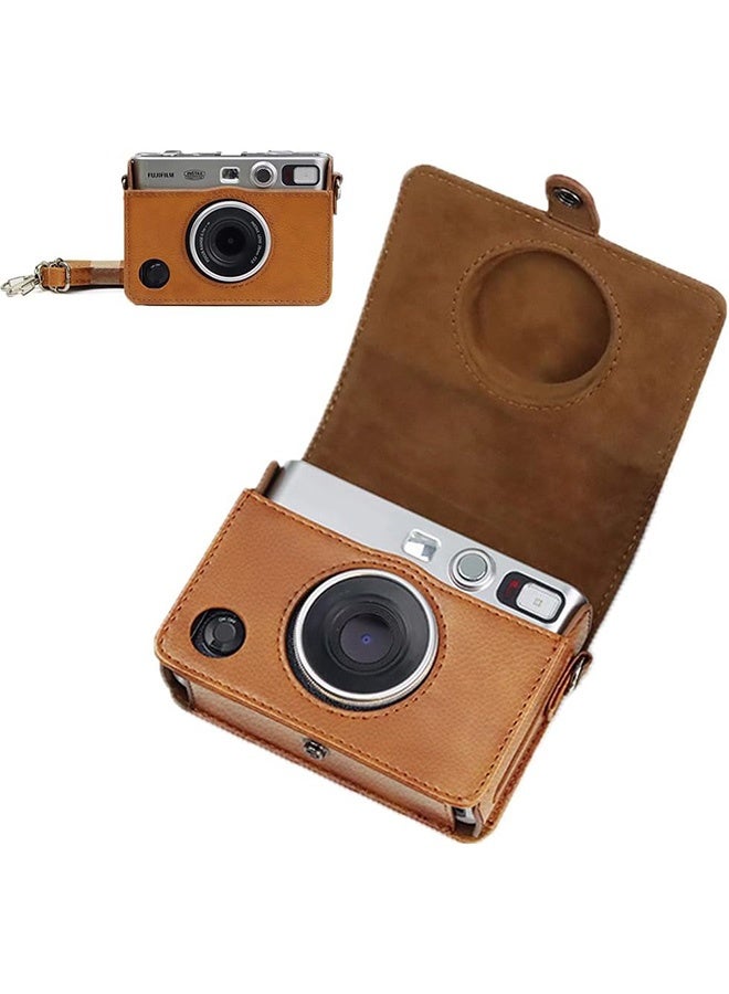 أجريون ​​حقيبة لـ Fuji Mini EVO، حقيبة كاميرا متوافقة مع كاميرا Fuji Mini EVO مع حزام كتف قابل للتعديل بنسيج ليتشي بني نمط أفقي - Image 1