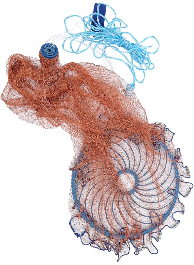 PROMASS شبكة صيد محمولة، شبكة صيد مع قرص طائر، أدوات صيد بشبكة صيد الذباب، لصيادي الأسماك مقاومة للتآكل ومتينة