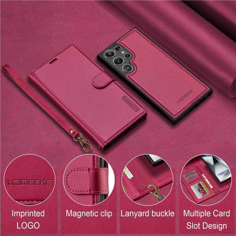 2-in-1 Magnetic Detachable Flip Wallet Phone Case with Card Slot and Lanyard for Samsung S25 Ultra/A17, PU Leather Shockproof Cover - Image 3
