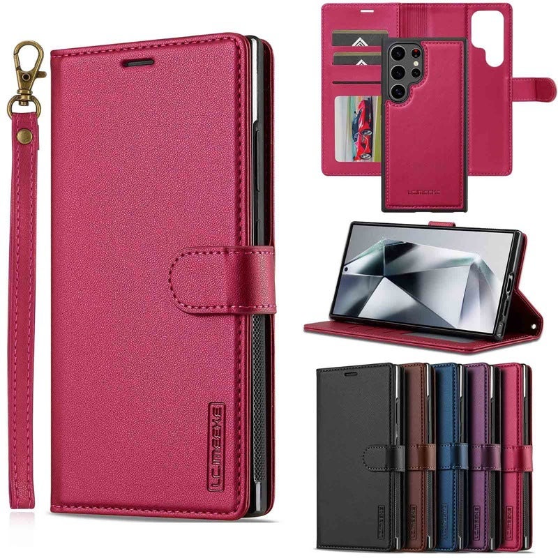 2-in-1 Magnetic Detachable Flip Wallet Phone Case with Card Slot and Lanyard for Samsung S25 Ultra/A17, PU Leather Shockproof Cover - Image 2