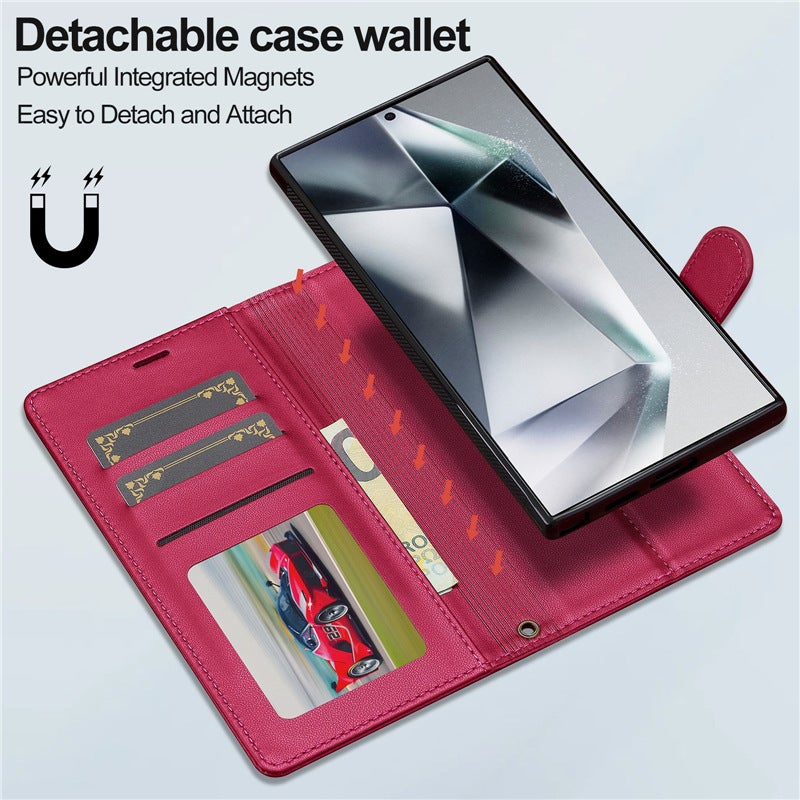 2-in-1 Magnetic Detachable Flip Wallet Phone Case with Card Slot and Lanyard for Samsung S25 Ultra/A17, PU Leather Shockproof Cover - Image 4
