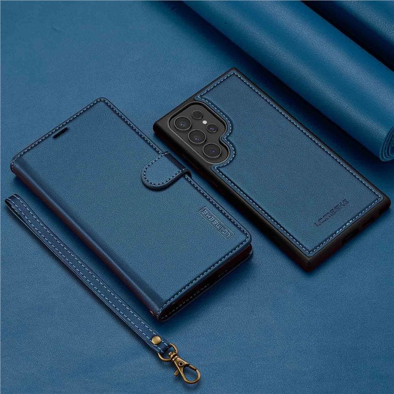 2-in-1 Magnetic Detachable Flip Wallet Phone Case with Card Slot and Lanyard for Samsung S25 Ultra/A17, PU Leather Shockproof Cover - Image 1