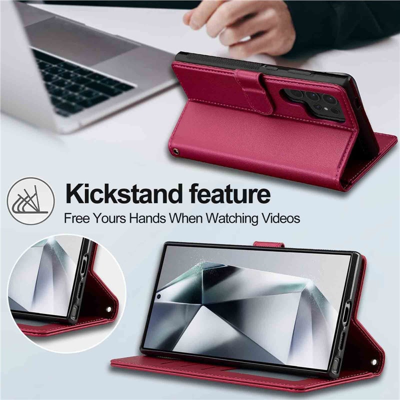 2-in-1 Magnetic Detachable Flip Wallet Phone Case with Card Slot and Lanyard for Samsung S25 Ultra/A17, PU Leather Shockproof Cover - Image 5