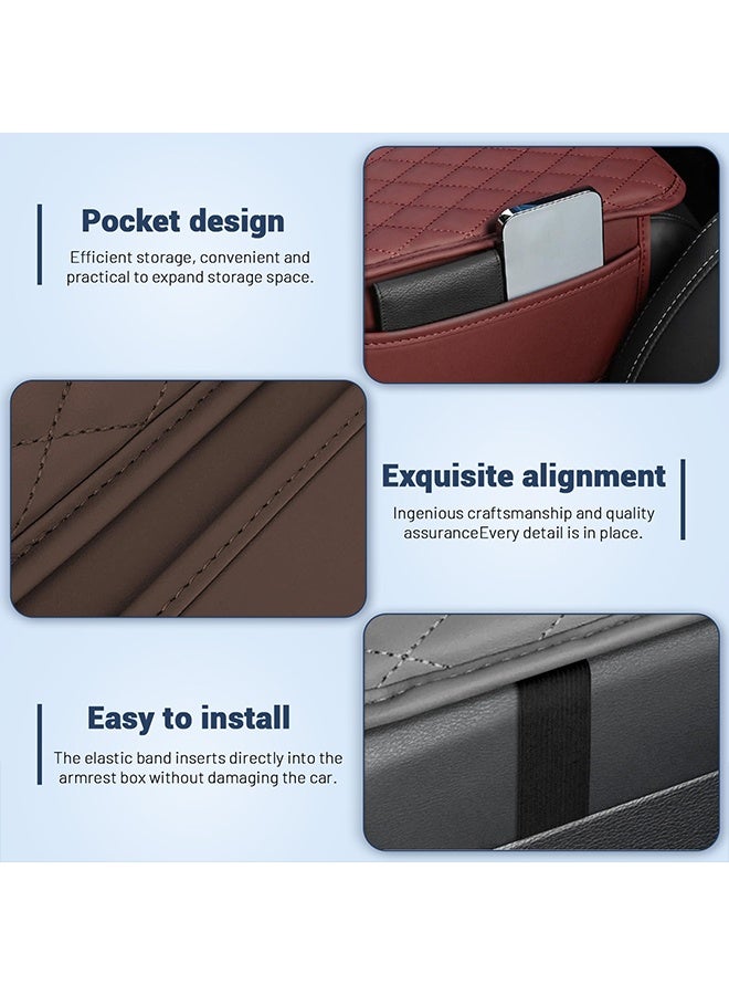 1 Pc Red Leather Car Center Console Cover with Side Pockets, Protective Armrest Cushion Pad, Universal Interior Accessory for Most Vehicles - Image 3