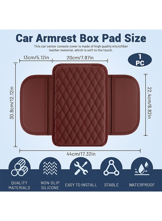 1 Pc Red Leather Car Center Console Cover with Side Pockets, Protective Armrest Cushion Pad, Universal Interior Accessory for Most Vehicles - Image 2