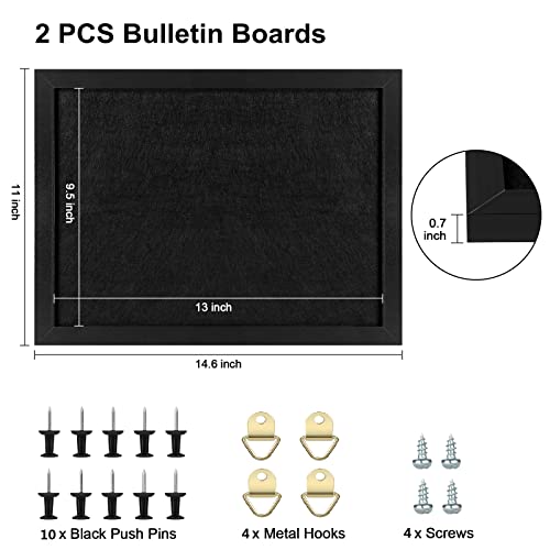 TORASO Cork Board Bulletin Board, Cork Boards for Walls with Pins, Eye Bolts, gaskets, Screws, Pin Board for Office, School and Home (All Black, 11“x14.5” - 2p) - Image 2