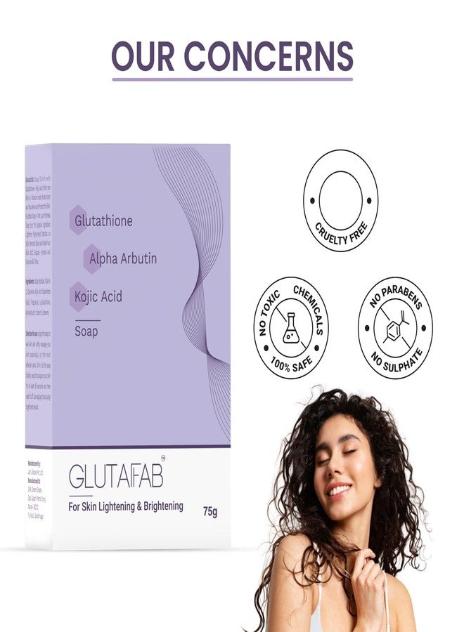 GLUTAFAB صابون جلوتافاب لتفتيح البشرة، صابون الجلوتاثيون مع حمض الكوجيك، ألفا أربوتين، فيتامينات سي وإي للتصبغات، البقع الداكنة، عدم توحد لون البشرة وإزالة خلايا الجلد الميتة، 75 جم (عبوة من 3 قطع) - Image 5