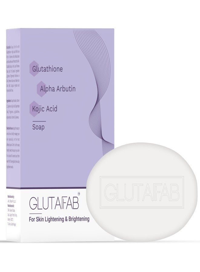 GLUTAFAB صابون جلوتافاب لتفتيح البشرة، صابون الجلوتاثيون مع حمض الكوجيك، ألفا أربوتين، فيتامينات سي وإي للتصبغات، البقع الداكنة، عدم توحد لون البشرة وإزالة خلايا الجلد الميتة، 75 جم (عبوة من 3 قطع) - Image 1