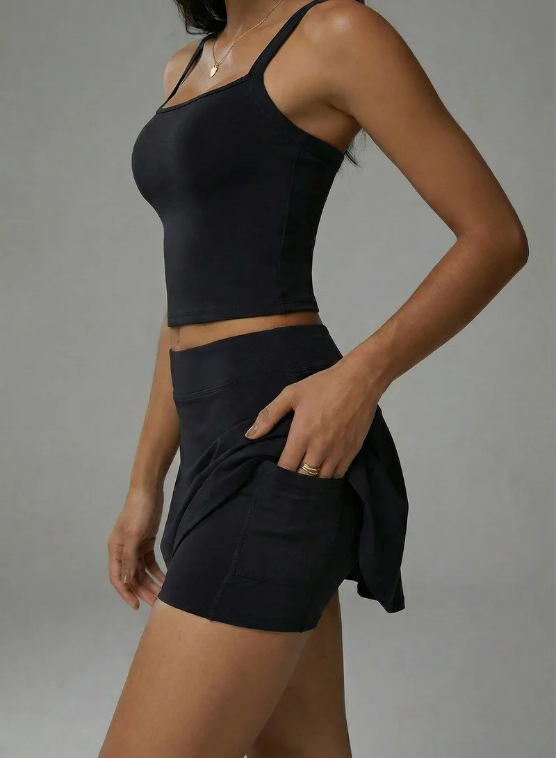 SVL Black High-Waist Padel & Tennis Skirt with Built-in Shorts and Pocket - Black - SVL for Women | Best Price UAE