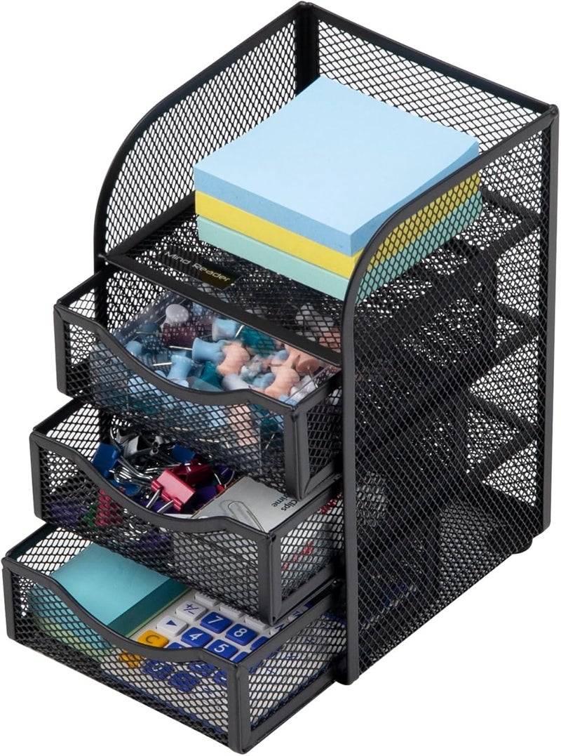 Mind Reader Mini Desk Supplies Office Supplies Organizer, 3 Drawers, 1 Top Shelf, Black - Image 4