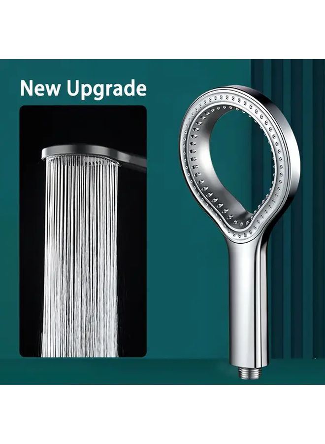 1pc High Pressure Wall Mounted Handheld Shower Head Round Spray With Ergonomic Grip Durable Plastic Silvery Design No Electricity Needed Modern Bathroom Upgrade For Enhanced Water Pressure And Aesthetics Sleek Showerhead Sturdy Construction - Image 1