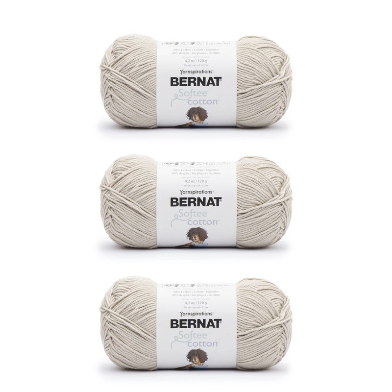 Bernat Softee Cotton Feather Gray Yarn 3 Pack of 120g425oz Nylon 3 DK Light 254 Yards Knitting Crocheting Crafts