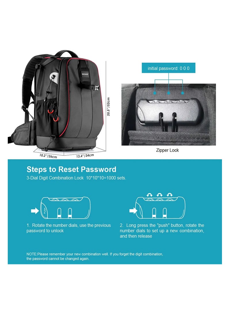 Neewer Adjustable Padded Waterproof Shockproof Camera Backpack with Anti-Theft Lock for DSLR, DJI Phantom Drones, Tripods, Lenses, and Accessories - Image 2