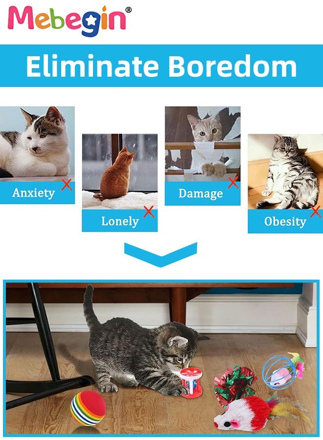 MEBEGIN 21PCS Cat Tunnel Set with Cat Teaser Stick, Cat Balls, Feather Toys and Other Cat toys, 4 Way Collapsible Cat Play Tunnel, Funny Interactive Cat Toys, Various Cat Enrichment Toys, Soft Safe Cat Toys - Image 5