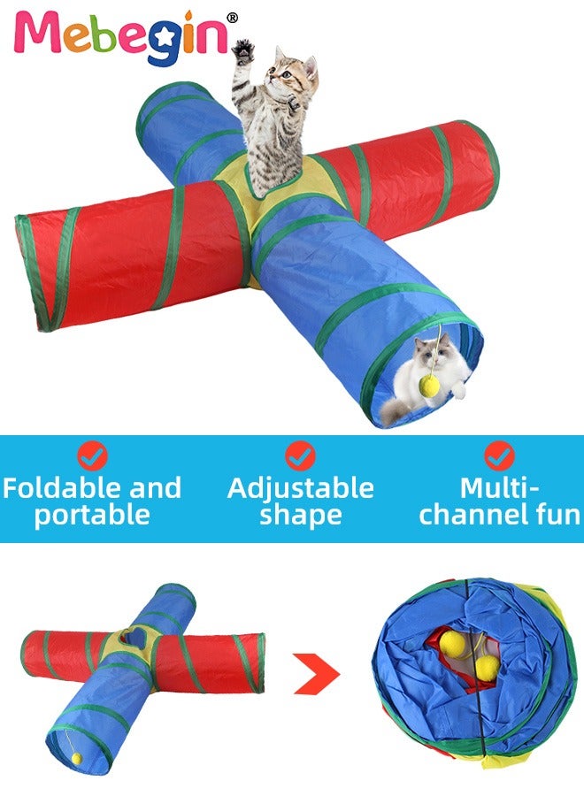 MEBEGIN 21PCS Cat Tunnel Set with Cat Teaser Stick, Cat Balls, Feather Toys and Other Cat toys, 4 Way Collapsible Cat Play Tunnel, Funny Interactive Cat Toys, Various Cat Enrichment Toys, Soft Safe Cat Toys - Image 3