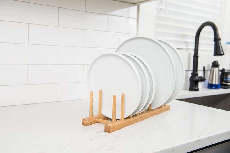 Lipper International 887 Bamboo Wood Plate Rack and Pot Lid Holder 1538 x 438 x 4 - Image 4