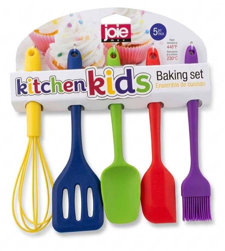 Joie MSC Joie Kitchen Kids Baking Set 5 Piece – Silicone Cooking Utensils for Kids, Whisk, Spatula & Brush Set, Heat Resistant Food Safe Baking Tools for Cooking, Mixing & Decorating - Image 1