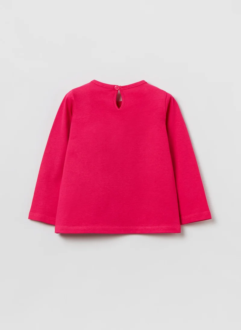 او في اس OVS T Shirt With Lettering Print And Long Sleeves