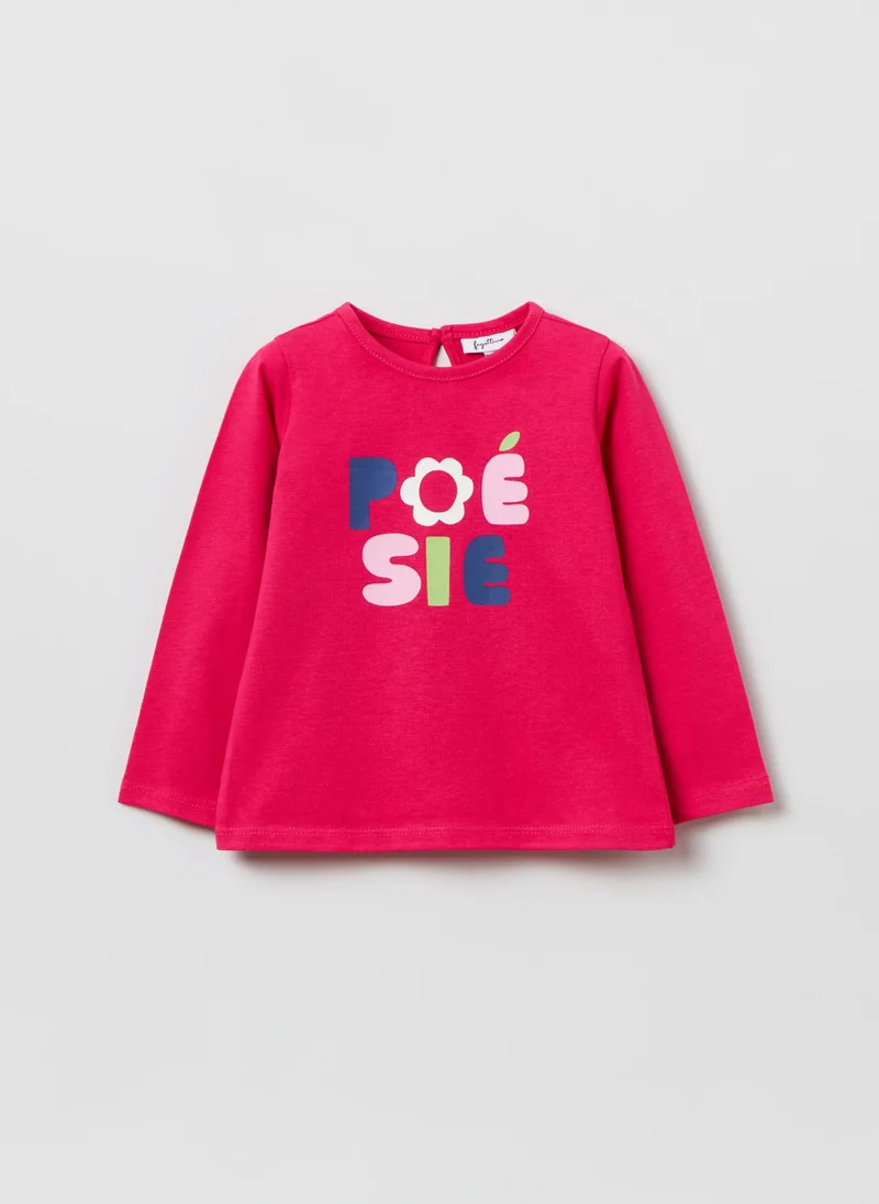 او في اس OVS T Shirt With Lettering Print And Long Sleeves