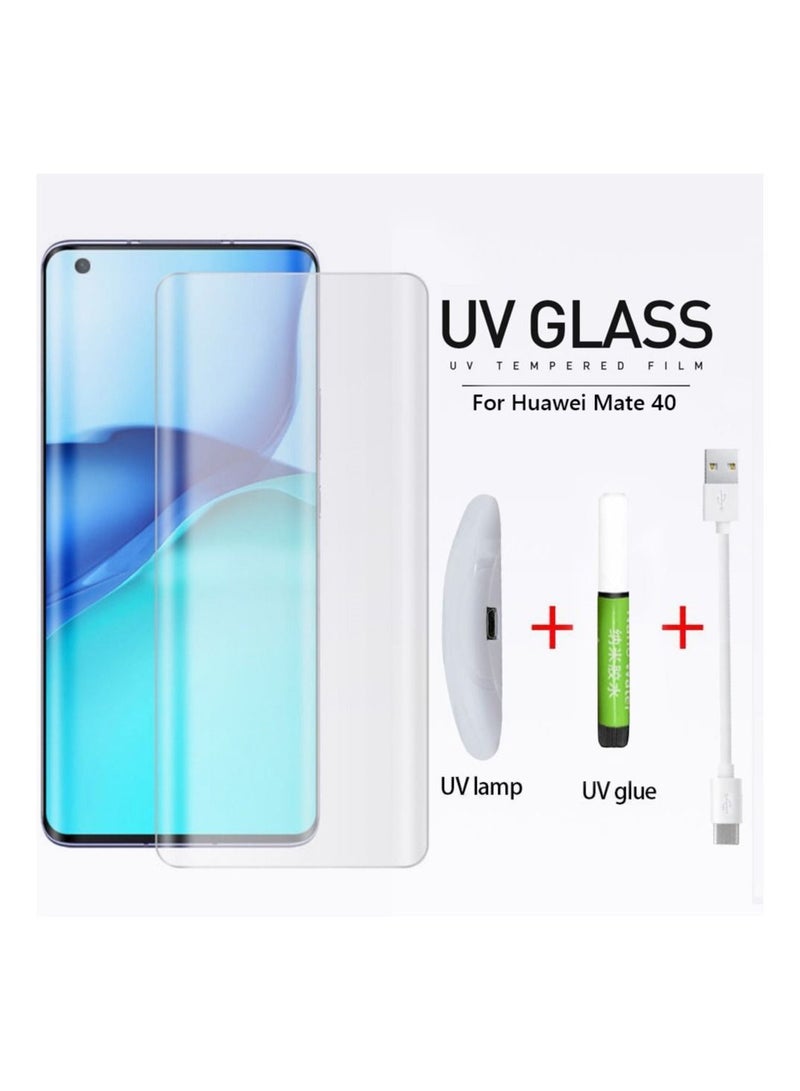 JOWAY Huawei Mate 40 UV Screen Protector 6D Tempered Glass 9H Adhesive Nano Liquid UV Glue Full Coverage Clear - Image 1
