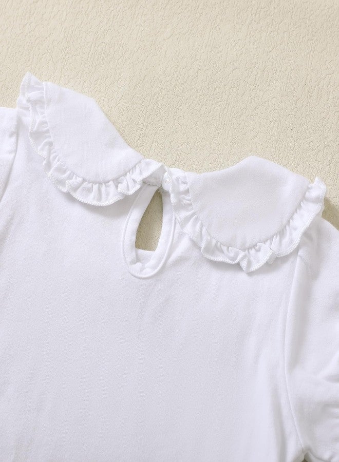 Magic Park تي شيرت قصير الأكمام للبنات من ماجيك بارك 12M-5T بلوزة رافلز للأطفال بلون صلب ملابس كاجوال (3 سنوات، أبيض قصير) - Image 5