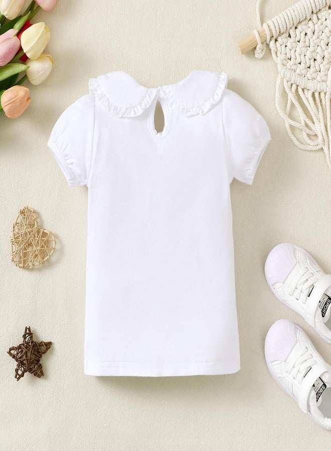 Magic Park تي شيرت قصير الأكمام للبنات من ماجيك بارك 12M-5T بلوزة رافلز للأطفال بلون صلب ملابس كاجوال (3 سنوات، أبيض قصير) - Image 3