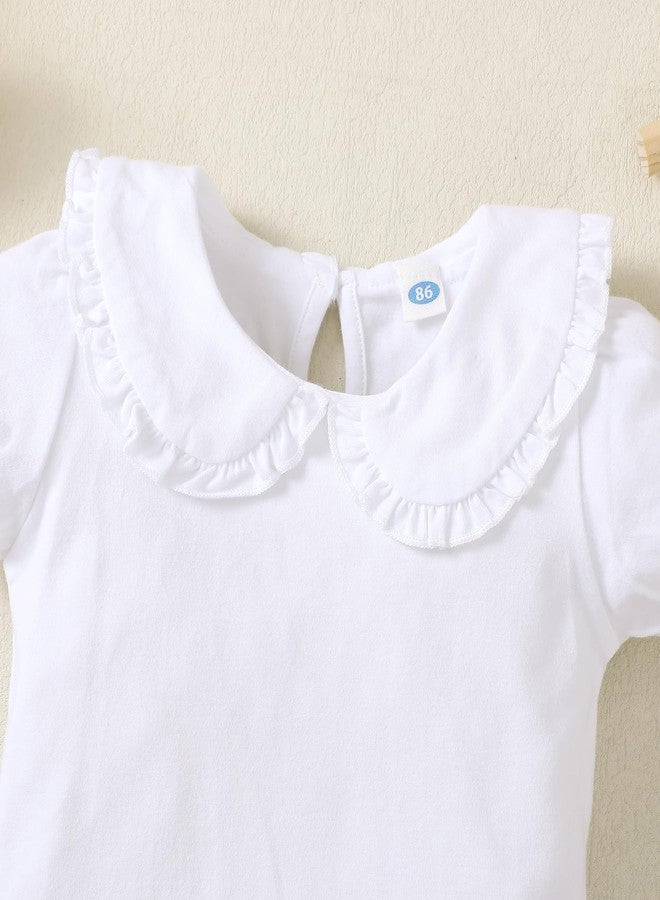 Magic Park تي شيرت قصير الأكمام للبنات من ماجيك بارك 12M-5T بلوزة رافلز للأطفال بلون صلب ملابس كاجوال (3 سنوات، أبيض قصير) - Image 4