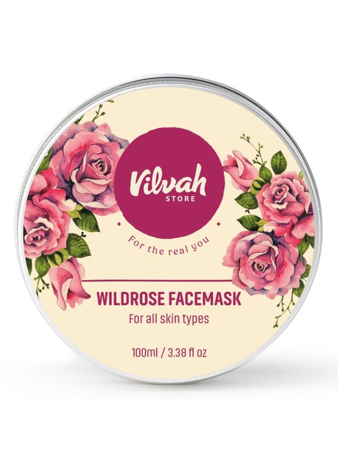 Vilvah Store Wild Rose Face Mask For Glowing Skin | Skin Brightening | With Aloe Vera And Rose Water | Goodness Of French Pink Clay | Suitable For All Skin Types | For Men & Women | 100Gm - Image 1