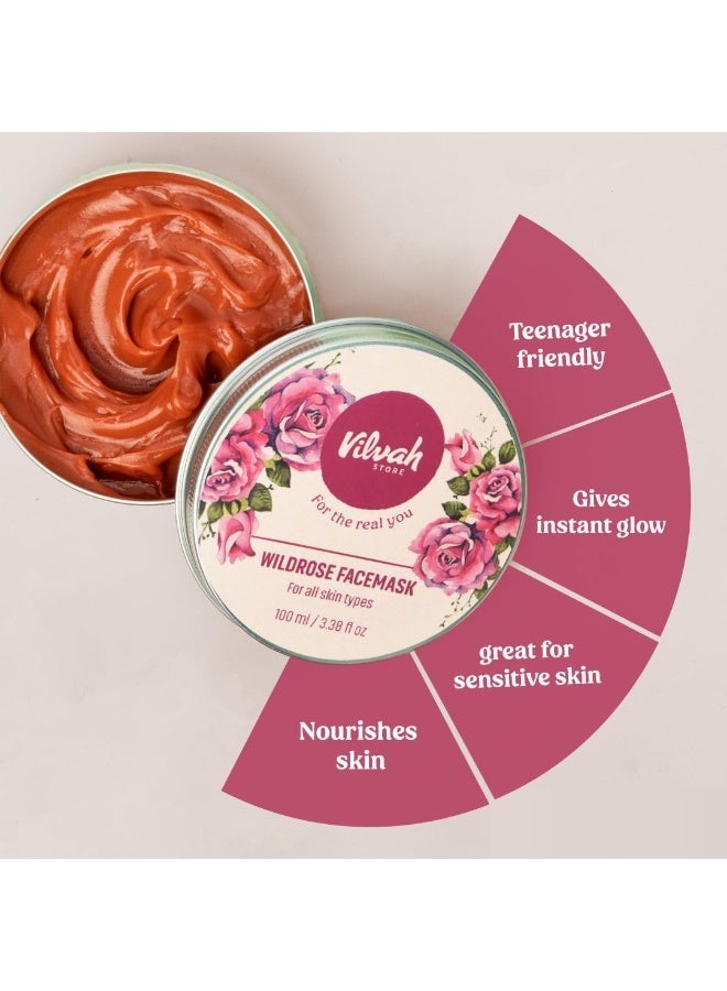 Vilvah Store Wild Rose Face Mask For Glowing Skin | Skin Brightening | With Aloe Vera And Rose Water | Goodness Of French Pink Clay | Suitable For All Skin Types | For Men & Women | 100Gm - Image 3