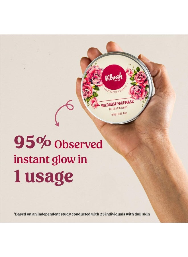 Vilvah Store Wild Rose Face Mask For Glowing Skin | Skin Brightening | With Aloe Vera And Rose Water | Goodness Of French Pink Clay | Suitable For All Skin Types | For Men & Women | 100Gm - Image 4