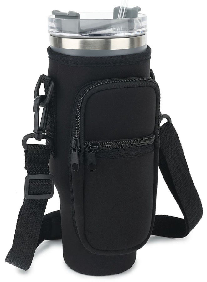 FASHION MANIA Water Bottle Carrier Bag for Stanley 40 Oz Tumbler, Water Bottle Holder with Shoulder Strap and Phone Pocket(black) - Image 1
